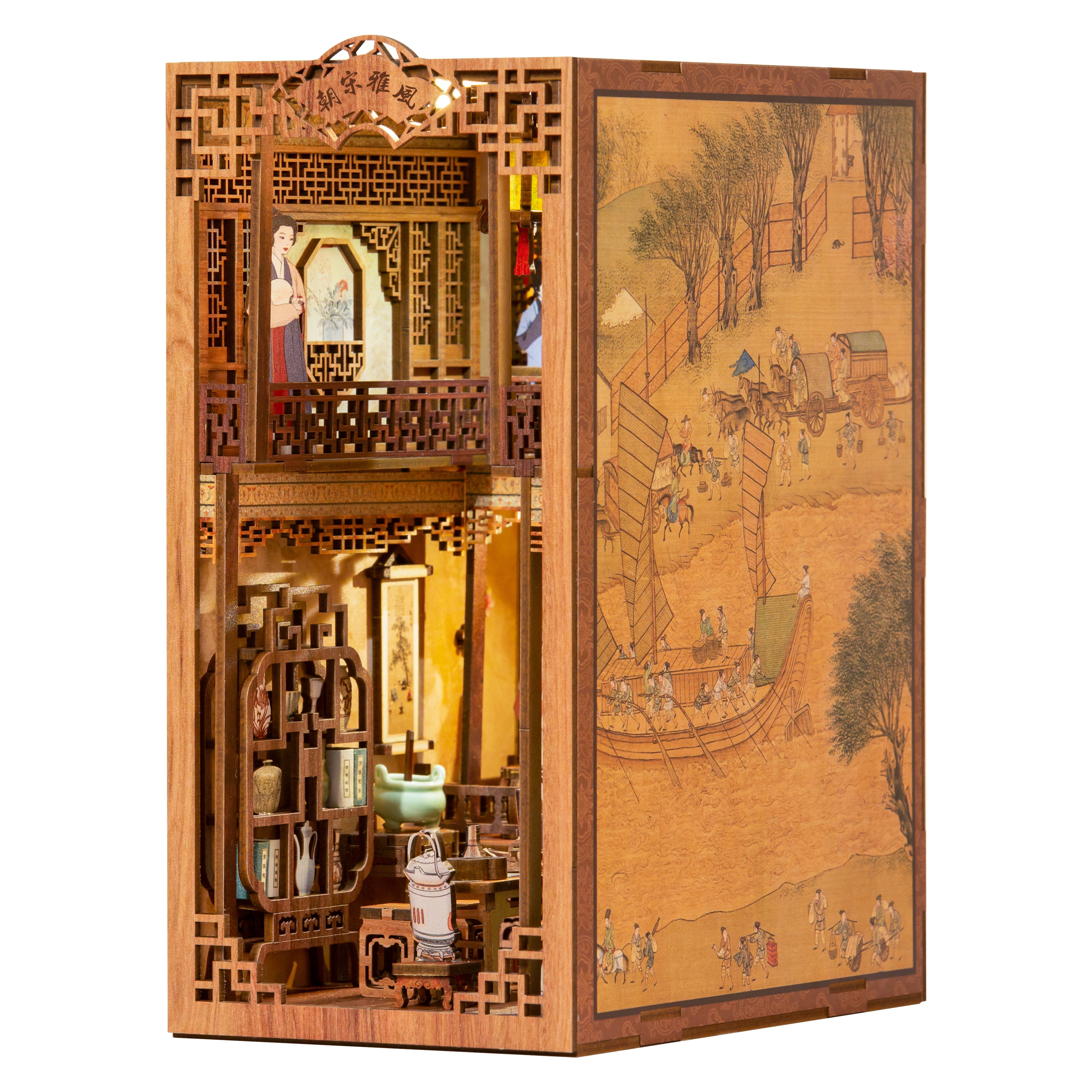 Elegant Song Dynasty DIY Wooden Book Nook Bookshelf Insert