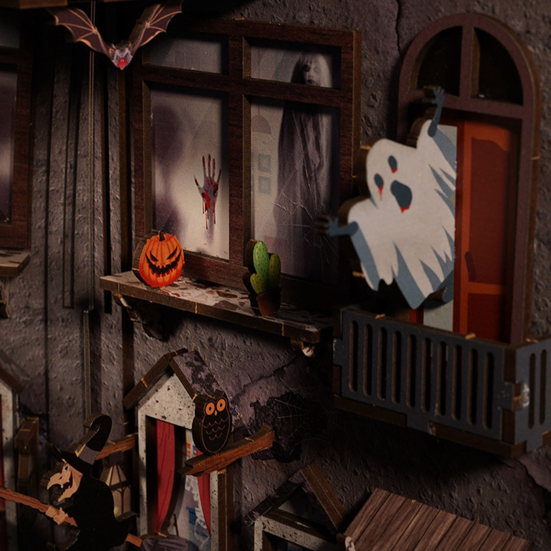 Halloween Spooky Alley Wooden Puzzle Book Nook
